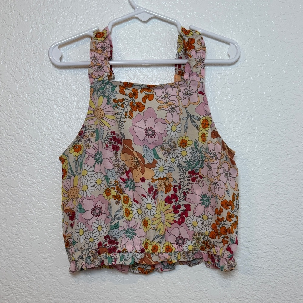 H&M Pink Multi Floral Ruffle-Hem Tank Top